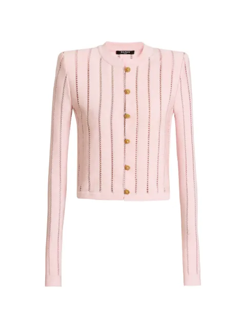 Balmain cropped Fléchage knit cardigan Pink HF1KL459KK01