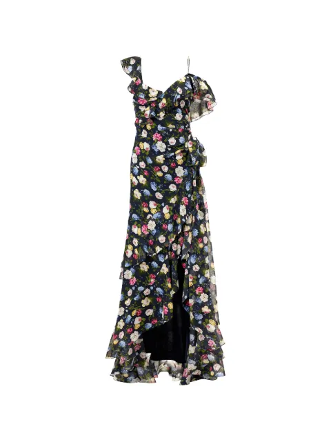 Carolina Herrera floral-print ruffled silk asymmetric dress Blue E2611N706GFC