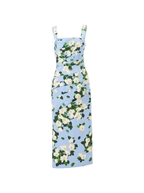 Carolina Herrera rose-print draped midi dress Blue E2611N530PRF