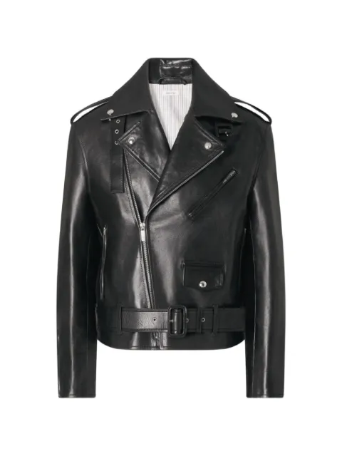 Thom Browne belted leather biker jacket Black MJO267XL0182
