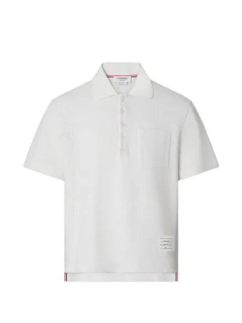 Thom Browne textured cotton-linen polo shirt White MJP248AJ0264