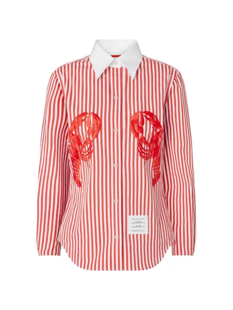 Thom Browne University Stripe lobster-appliqué shirt Red FLL228EF0782