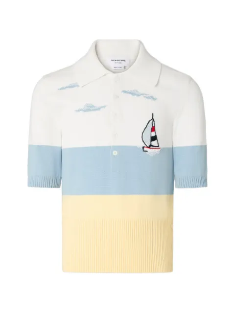 Thom Browne Nantucket scenic jersey polo shirt White MKP163EY3043