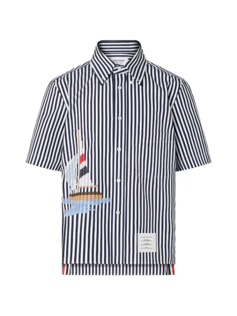 Thom Browne sailboat-embroidered striped shirt Blue MWS326EE1594