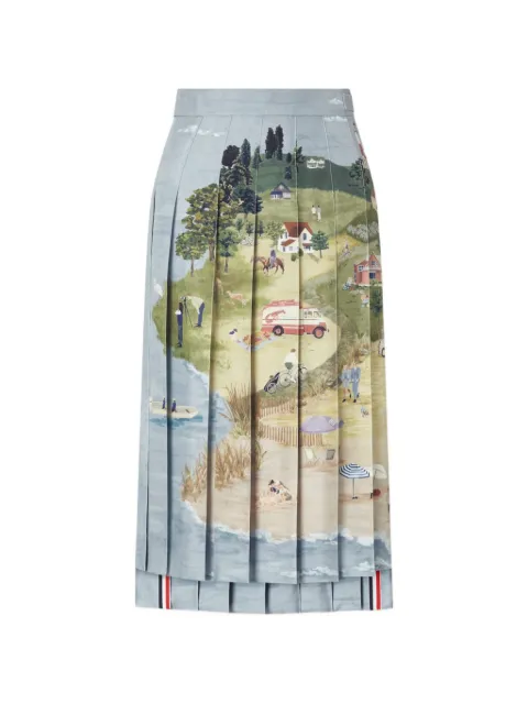 Thom Browne Nantucket scenic pleated midi skirt Blue FGC400UF1254