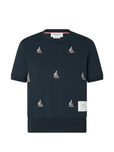 Thom Browne sailboat-embroidered Milano-rib T-shirt Blue FJS229EJ0055
