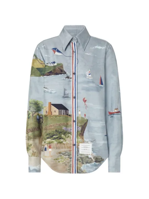 Thom Browne Nantucket scenic-print silk shirt Blue FLL162AF1256