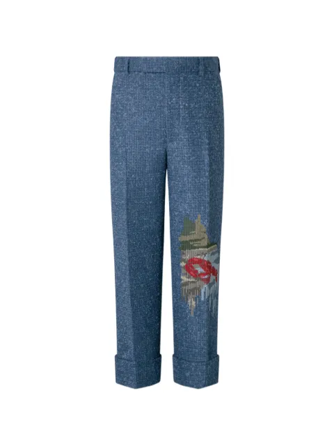 Thom Browne bouclé-tweed embroidered trousers Blue MTC413EE1618