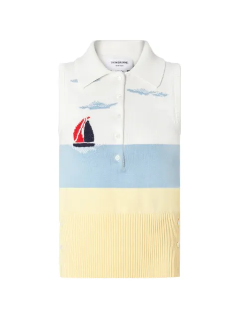 Thom Browne sleeveless polo shirt White FKP139EY3043