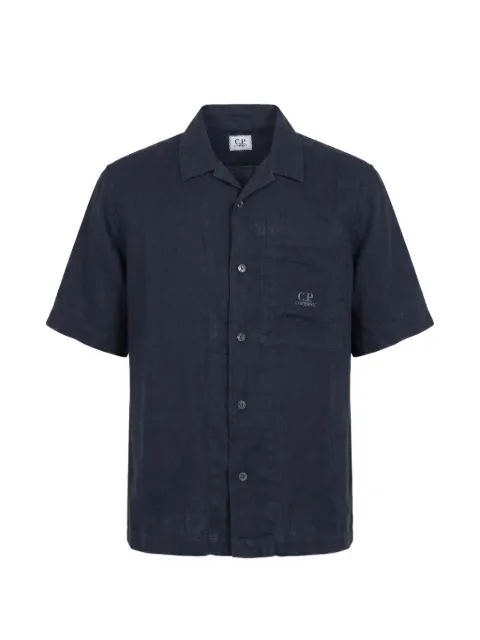 C.P. Company logo-print short-sleeve linen shirt Blue 20CMSH258A110533G888
