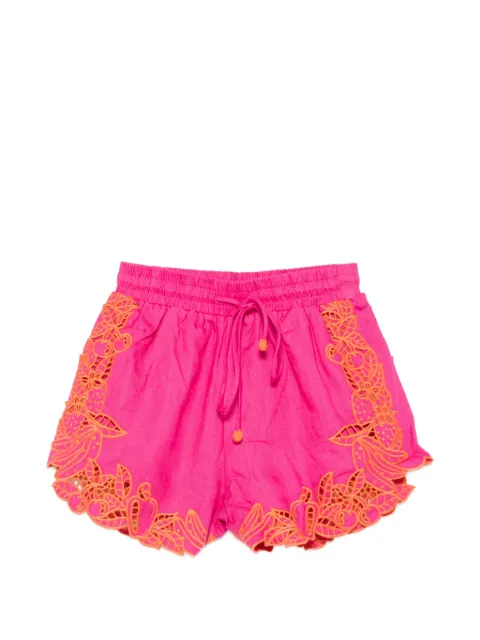 FARM Rio Fruit Beauty Richelieu embroidered scalloped-hem shorts Pink 349105