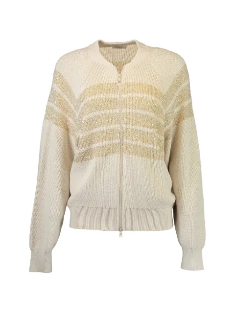 Brunello Cucinelli sequin-embellished full-zip cardigan Neutrals M58734706PCLH85
