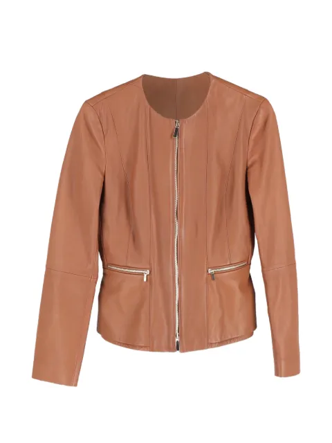 BOSS zip-up leather jacket Brown RFCPUGBCL735227W