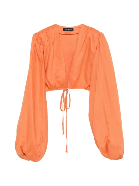 ACTUALEE tie-fastening puff-sleeve top Orange 16171TO304
