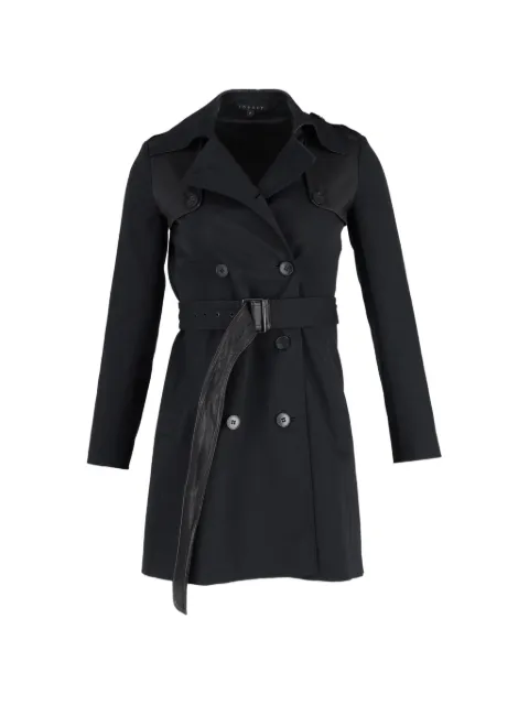 Theory double-breasted leather-trim trench coat Black NAPPUGBCL360968W