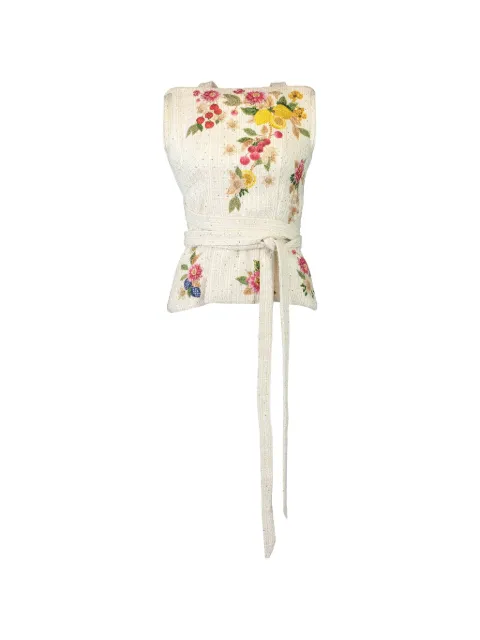 Mary Katrantzou Juda floral-embroidered tie-waist top Neutrals SS26T18FRUITAVOLA