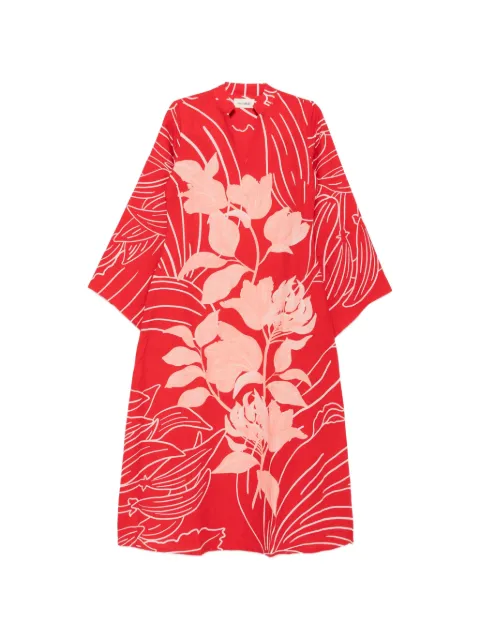 Verandah Wild Tulip floral-print long-sleeve midi dress Red PA054