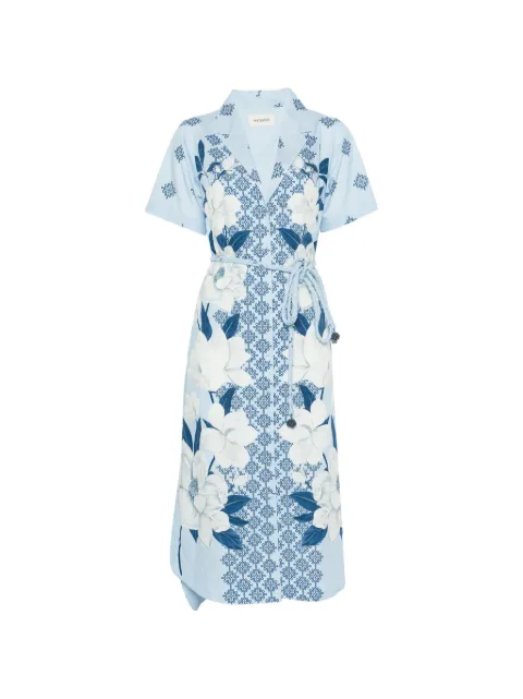 Verandah floral-print braided-belt midi dress Blue PA040