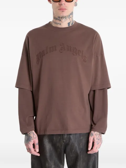 Palm Angels logo-embroidered layered T-shirt Brown PMAB05KS26JER0016060