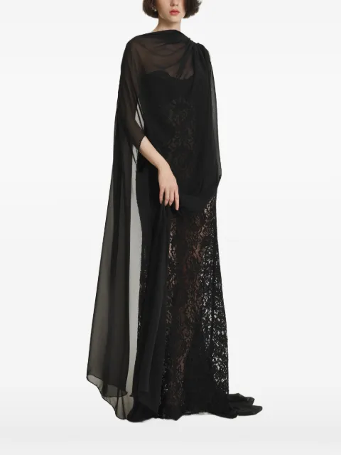 2310 STUDIO sheer lace-overlay draped cape Black FF86