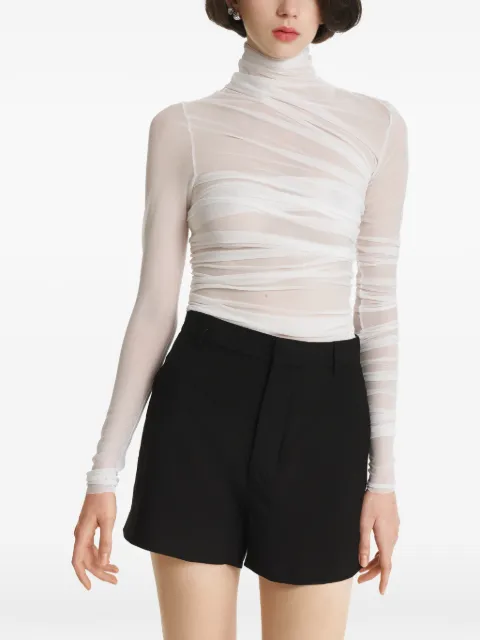 2310 STUDIO ruched semi-sheer top White FF12