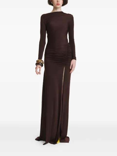 2310 STUDIO ruched open-back maxi dress Brown FF66