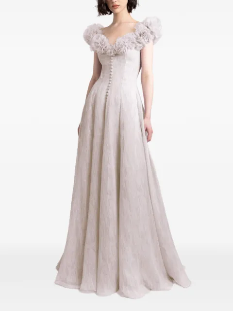 Gemy Maalouf ruffled-shoulder button-front dress Neutrals EDR231808LD