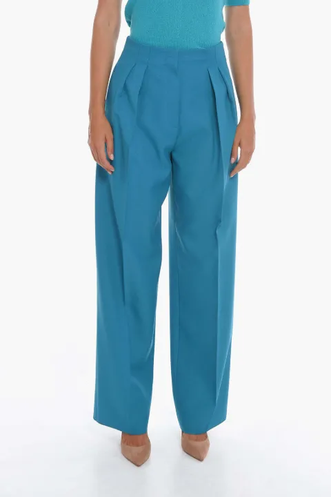 SUPER BLOND pleated wide-leg trousers Blue TROUSERSFPETROLIO