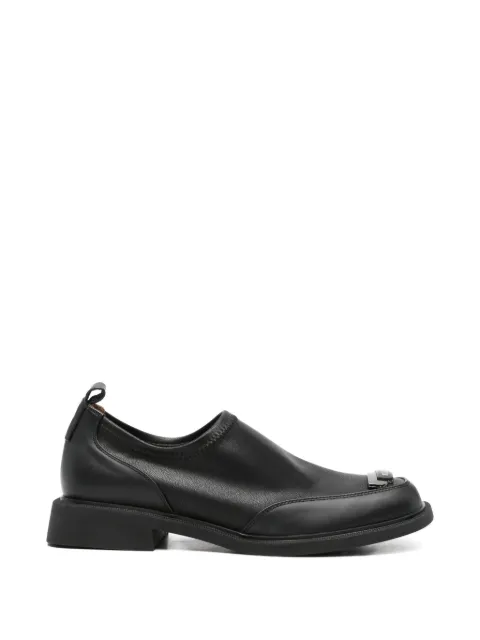 LINDA BAUMANN logo-plaque square-toe loafers Black 659325232