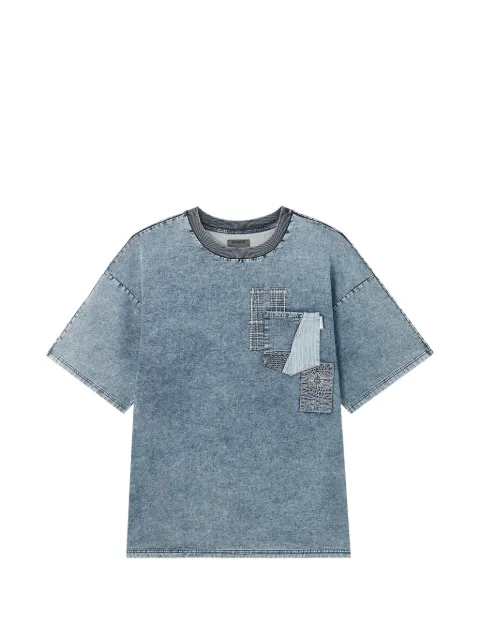 Musium Div. patchwork-detail acid-wash T-shirt Blue MMUTEM01167Y