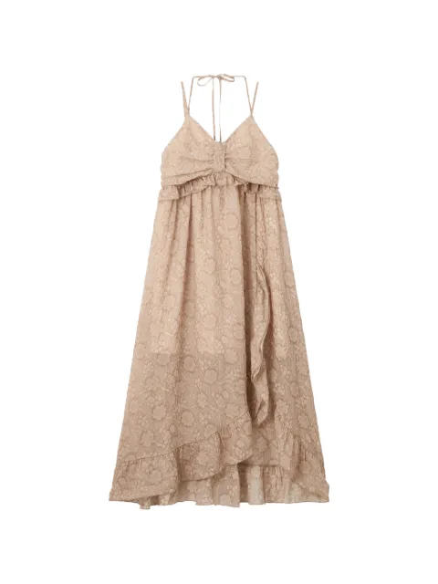 b+ab floral-jacquard ruffled midi dress Neutrals 6U183AS
