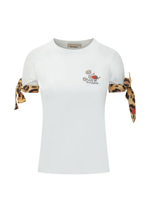 alessandro enriquez kiss-embroidered tie-cuff T-shirt White SS26AES101FCOR