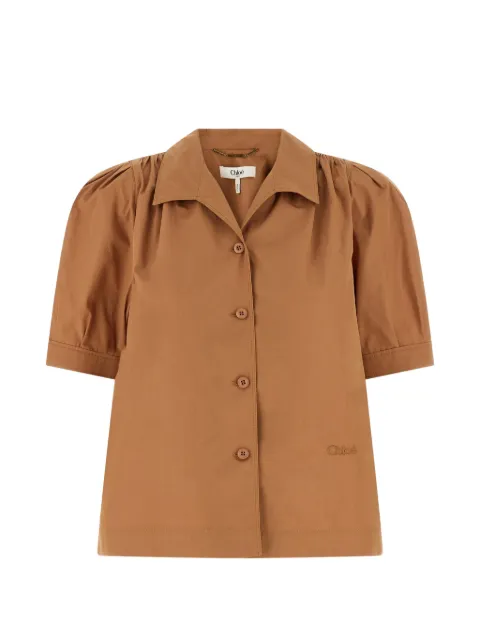 Chloé logo-embroidered gathered shirt Brown CH26UHT89144