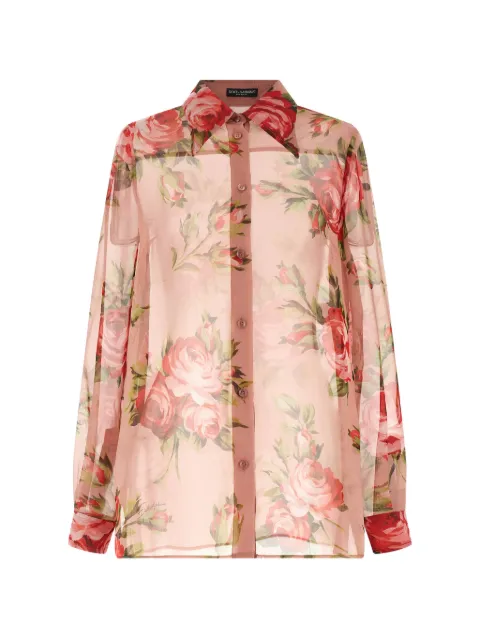 Dolce & Gabbana Bouquet Rose silk shirt Pink F5U24TIS11F