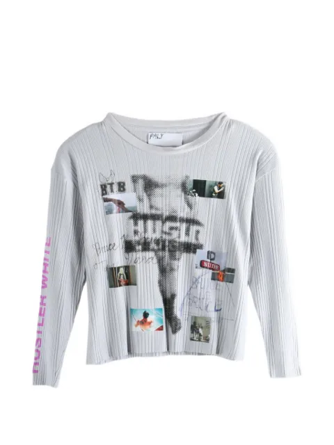 Paly Hustlr plissé-effect graphic-print T-shirt Grey 3U004Q1010VWT