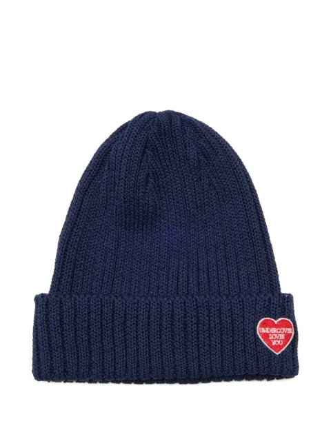Undercover heart-patch ribbed beanie hat Blue UC1F4H031