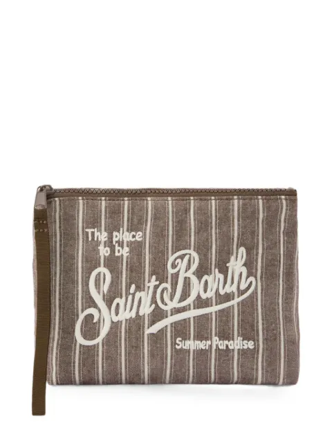 MC2 Saint Barth Aline striped logo-embroidered clutch bag Brown ALI0046
