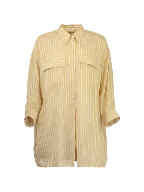 Brunello Cucinelli stripe-pattern flap-pocket shirt Yellow MP797RA706C021