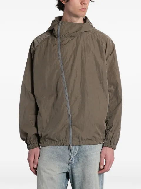 Attachment asymmetric-zip hooded jacket Brown AB61033