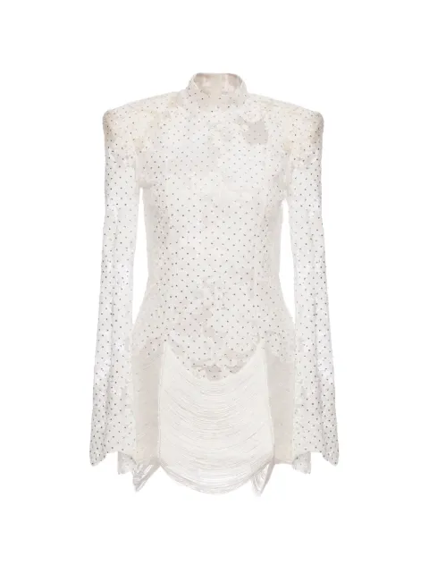 NISSA fringed-hem lace mini dress White RRS16654