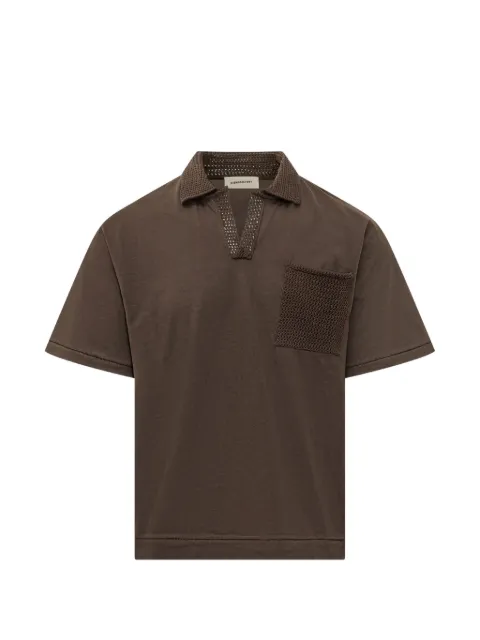 atomo factory crochet-trim jersey polo-collar t-shirt Brown PE26AFU35
