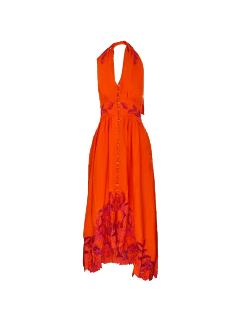FARM Rio embroidered halterneck dress Orange 349106