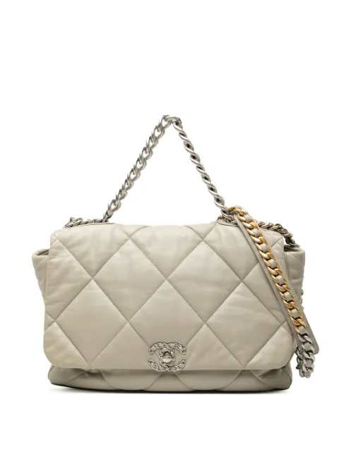 CHANEL Pre-Owned 2021-2026 Maxi Lambskin 19 Flap satchel Grey U73G2ZWX2VBCKD7X