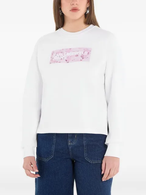 Karl Lagerfeld Jeans floral-print logo-patch sweater White B2W20038100