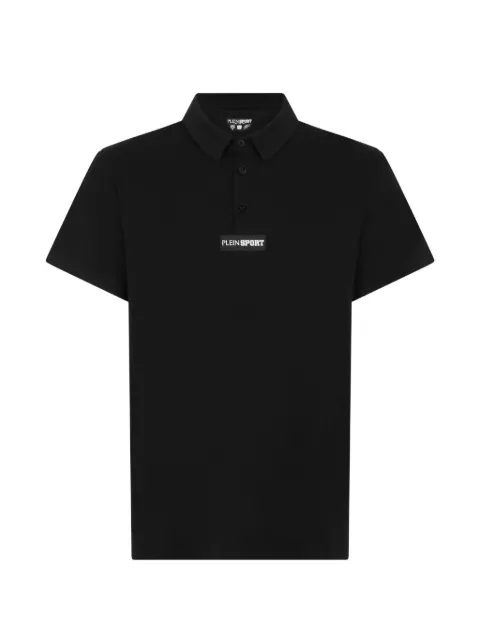 Plein Sport logo-patch buttoned polo shirt Black SAFCMTK8911STE003N
