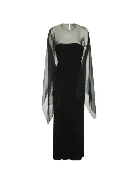Alberta Ferretti sheer-panel cape-sleeve maxi dress Black AEF261MA04220124