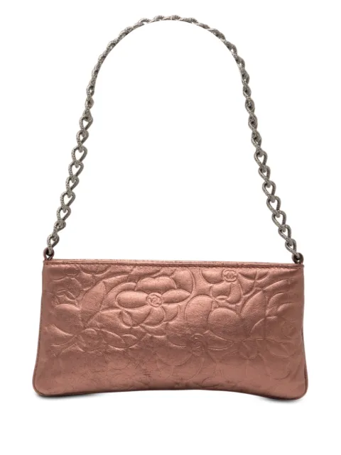 CHANEL Pre-Owned 2003-2004 Embossed Metallic Lambskin Camellia Chain Pochette handbag Pink A5BZ2WDK7A9FFWZB