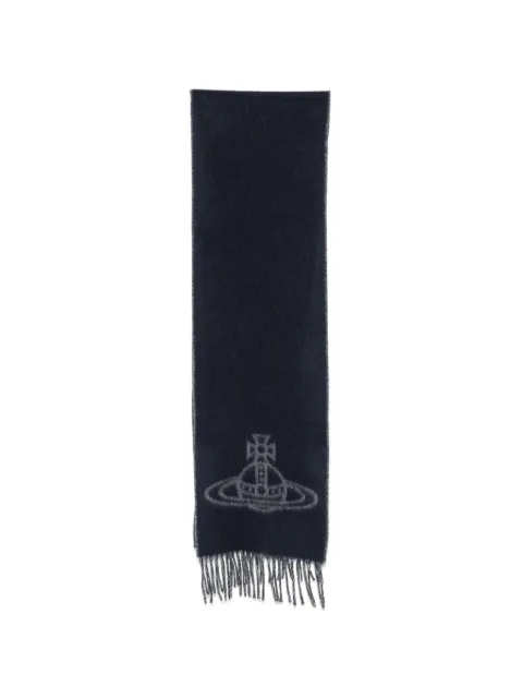 Vivienne Westwood Orb-logo fringed scarf Grey 81030006W01MK