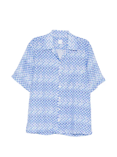 120% Lino chevron-print short-sleeved shirt Blue 33ALIM19L3000G475100001