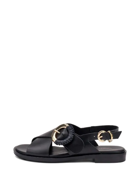 FRAU raffia-weave buckle leather sandals Black 85M9